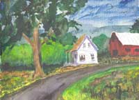 Jenck Farm, abstract impressionist watercolor painting by C. Pagani